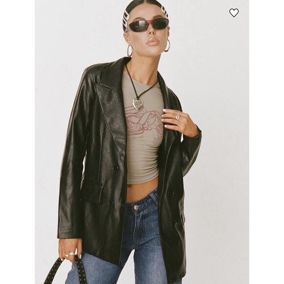 Princess Polly Black Ellen Faux Leather Blazer Jacket Size XS Small Grunge Goth - Picture 1 of 10